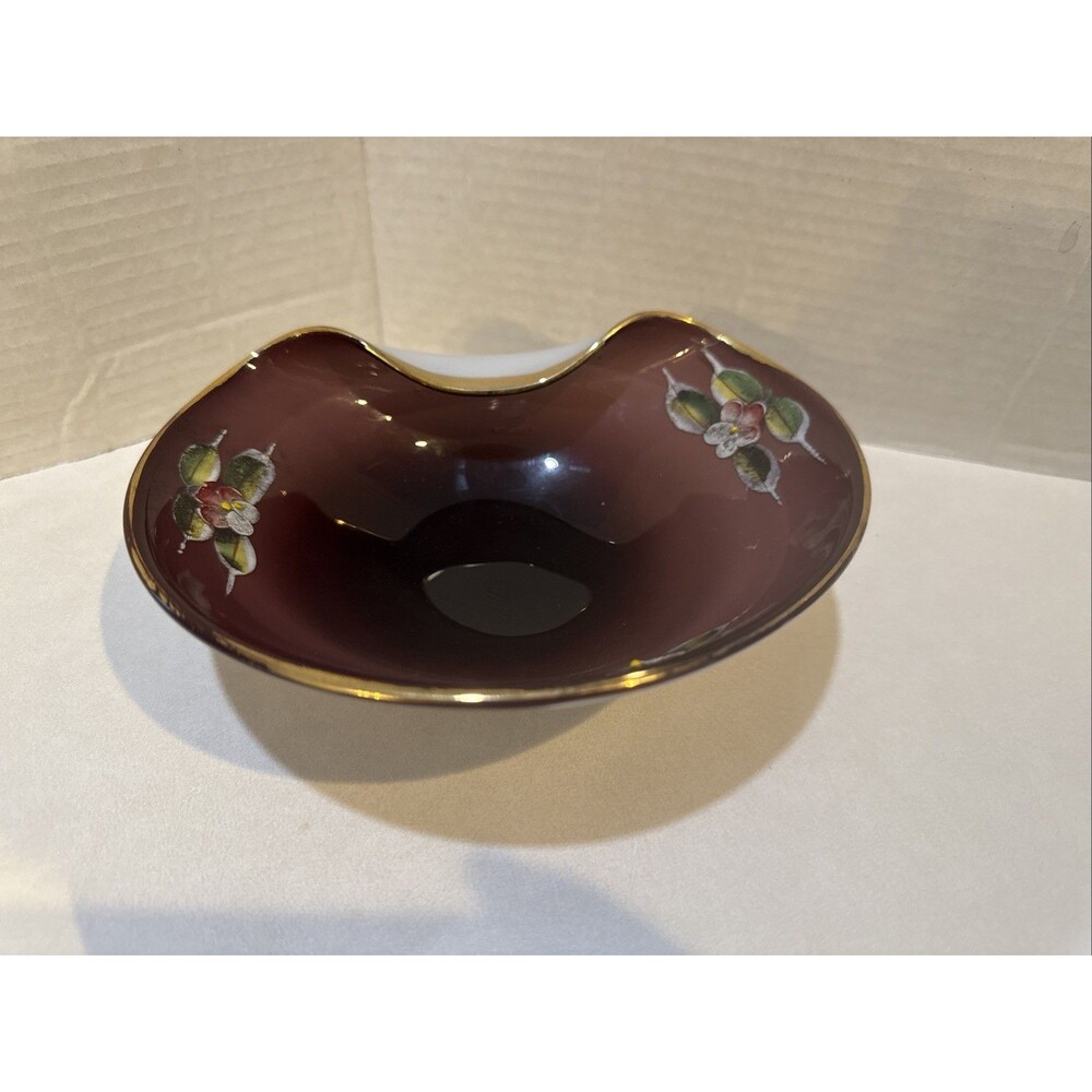 Bohemian Hand Painted Folded Art Glass Bowl/Dish